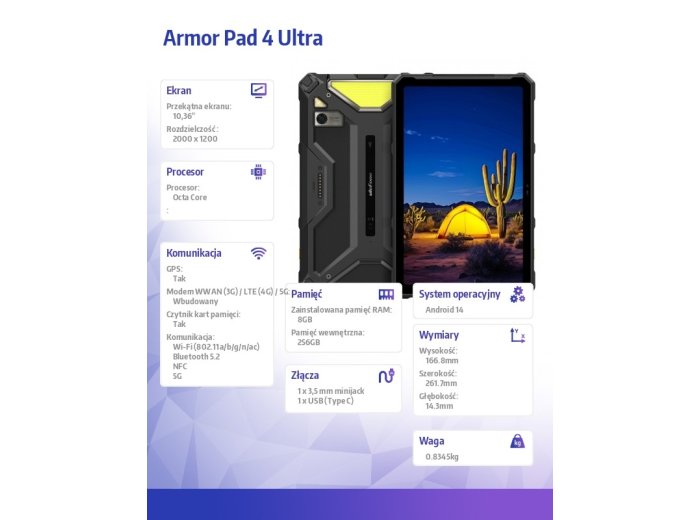 Tablet Armor Pad 4 Ultra 5G 10.36" 8/256GB IP69K Czarny