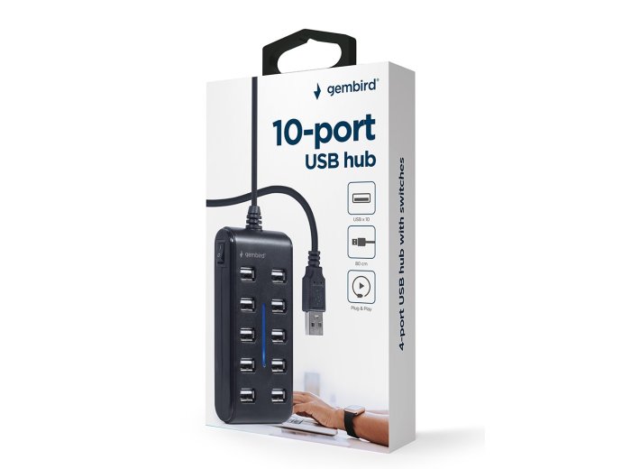 HUB USB 2.0 10-portowy czarny