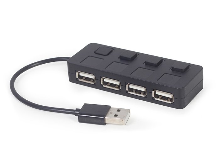 HUB USB 2.0 4-portowy z przełącznikami, czarny