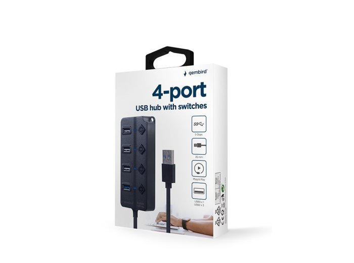 HUB 4-portowy USB (1 x USB 3.1 + 3 x USB 2.0) z przyciskami włączania/wyłączania oraz wskaźnikiem LED
