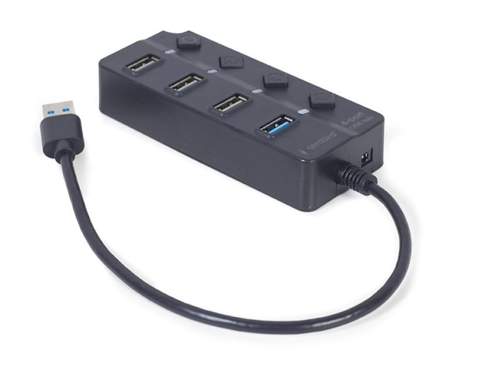 HUB 4-portowy USB (1 x USB 3.1 + 3 x USB 2.0) z przyciskami włączania/wyłączania oraz wskaźnikiem LED