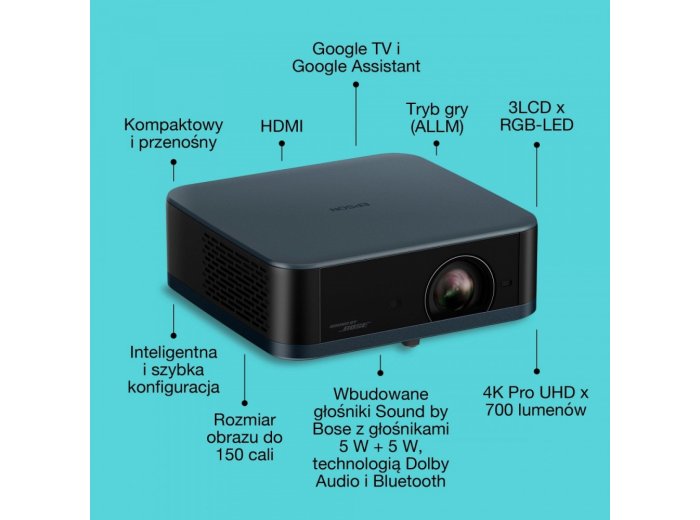 Projektor EF-62N x4K PRO-UHD/700L/5m:1/1.6kg niebieski