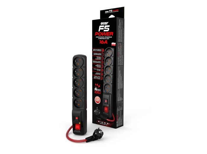Listwa zasilająca F5 Power 1.5m 16A (5 gniazd) Czarna