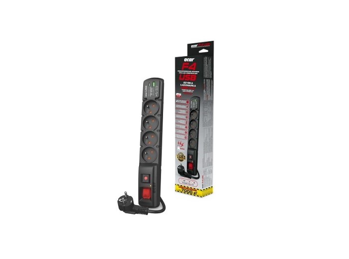 Listwa przeciwprzepięciowa Acar F4 USB A+C (szybka ładowarka) 5m ; czarny