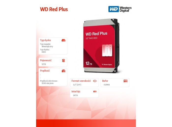 Dysk HDD Red Plus 12TB 3,5'' 512MB/7200RPM WD120EFGX