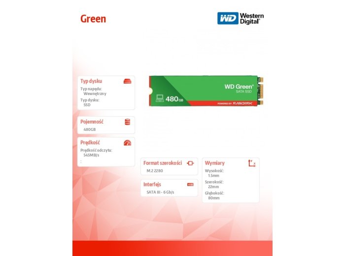 Dysk SSD Green SSD 480GB SATA M.2 2280 WDS480G3G0B