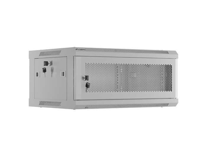 Szafa instalacyjna rack wisząca 19 cali 4U 600x450 drzwi perforowane (flat pack) szara