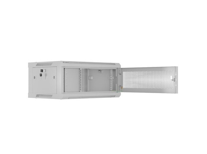 Szafa instalacyjna rack wisząca 19 cali 4U 600x450 drzwi perforowane (flat pack) szara