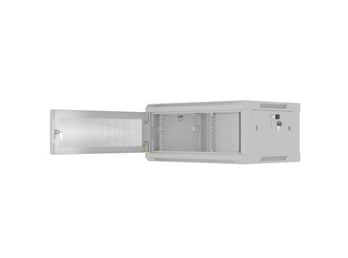 Szafa instalacyjna rack wisząca 19 cali 4U 600x450 drzwi perforowane (flat pack) szara