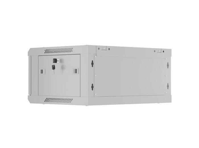 Szafa instalacyjna rack wisząca 19 cali 4U 600x450 drzwi perforowane (flat pack) szara