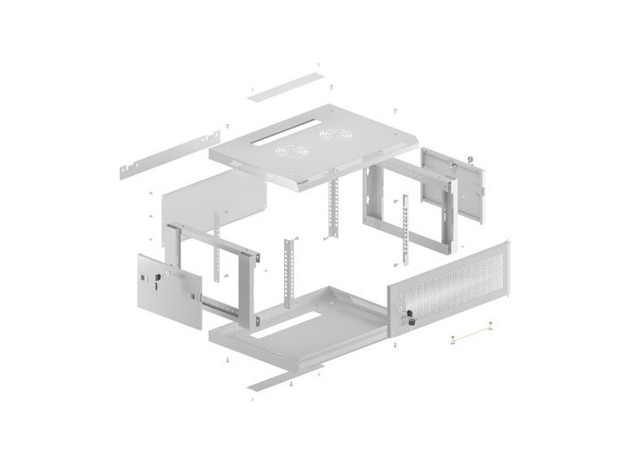 Szafa instalacyjna rack wisząca 19 cali 4U 600x450 drzwi perforowane (flat pack) szara