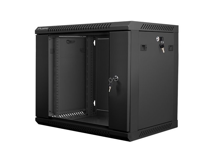 Szafa instalacyjna wisząca 19 cali 9U 600X450mm czarna (drzwi szklane)