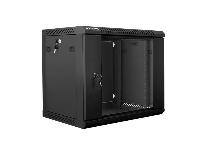 Szafa instalacyjna wisząca 19 cali 9U 600X450mm czarna (drzwi szklane)