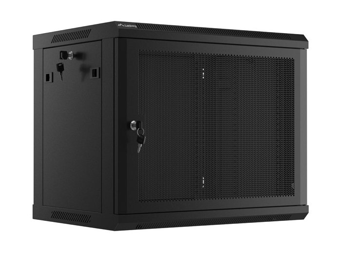 Szafa wisząca 19 cali 9U 600x450 drzwi perforowane (flat pack) czarna