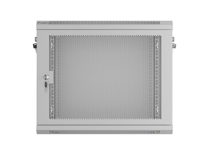 Szafa instalacyjna rack wisząca 19 cali 9U 600x450 drzwi perforowane (flat pack) szara