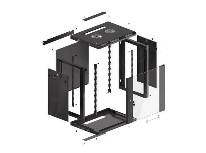 Szafa instalacyjna wisząca 19 12U 600X450mm czarna (drzwi szklane)