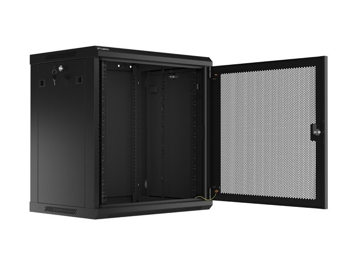 Szafa wisząca 19 cali 12U 600x450 drzwi perforowane (flat pack) czarna