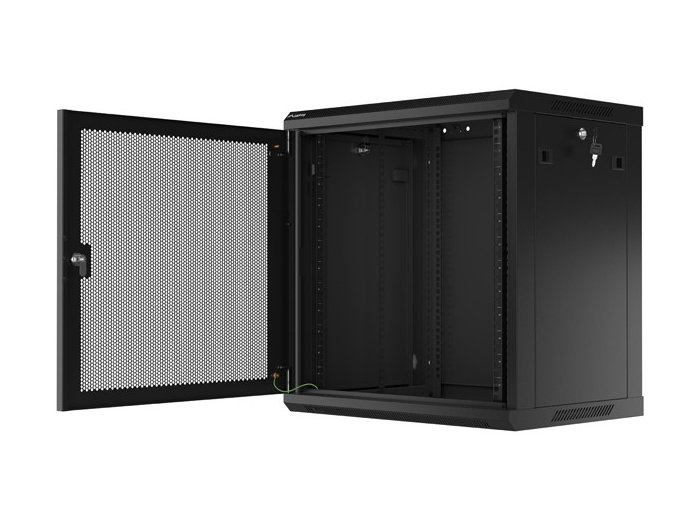 Szafa wisząca 19 cali 12U 600x450 drzwi perforowane (flat pack) czarna