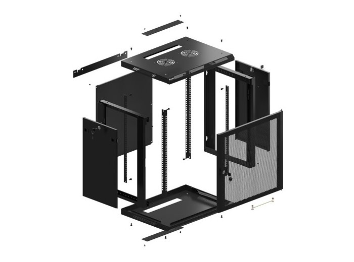 Szafa wisząca 19 cali 12U 600x450 drzwi perforowane (flat pack) czarna