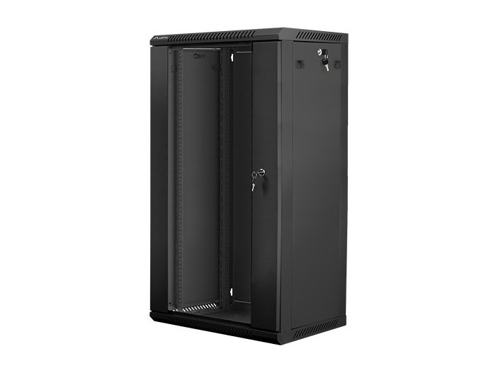 Szafa instalacyjna wisząca 19 cali 22U 600X450mm czarna (drzwi szklane)
