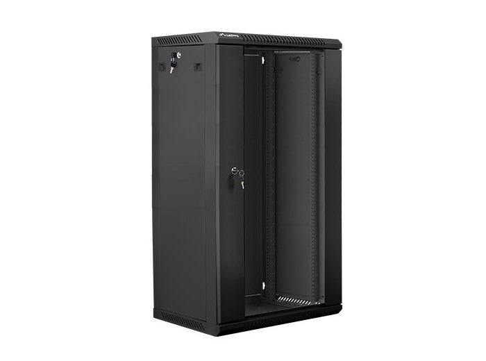 Szafa instalacyjna wisząca 19 cali 22U 600X450mm czarna (drzwi szklane)