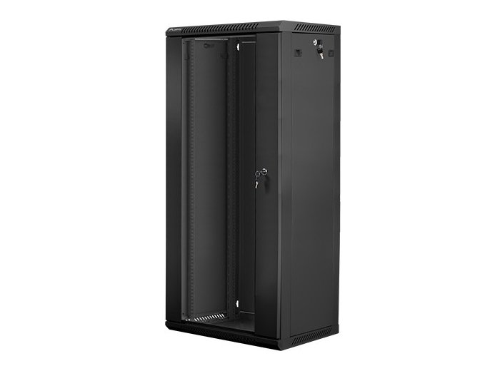 Szafa instalacyjna wisząca 19 cali 27U 600X450mm czarna (drzwi szklane)
