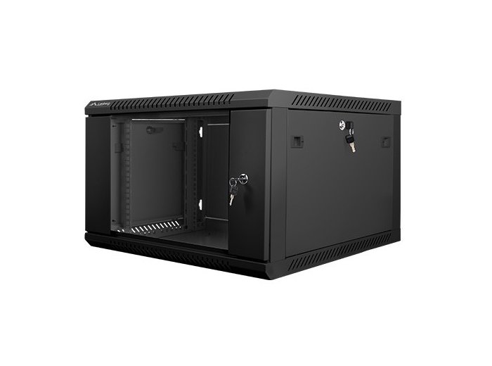 Szafa instalacyjna wisząca 19 cali 6U 600X600mm czarna (drzwi szklane)