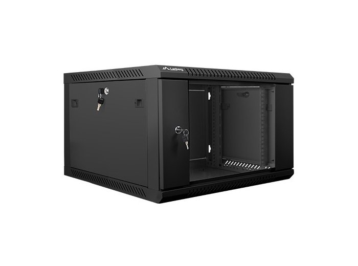 Szafa instalacyjna wisząca 19 cali 6U 600X600mm czarna (drzwi szklane)