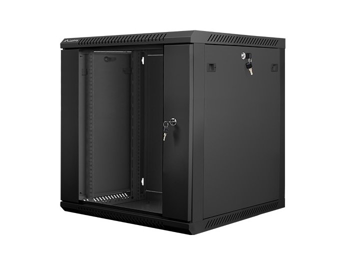 Szafa instalacyjna wisząca 19 cali 12U 600X600mm czarna (drzwi szklane)