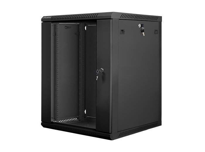Szafa instalacyjna wisząca 19 cali 15U 600X600mm czarna (drzwi szklane)
