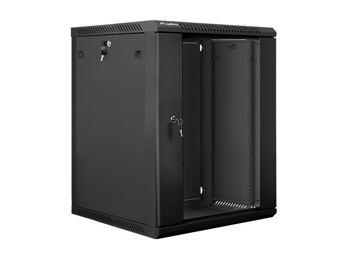 Szafa instalacyjna wisząca 19 cali 15U 600X600mm czarna (drzwi szklane)