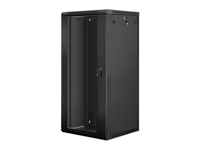 Szafa instalacyjna wisząca 19 cali 27U 600X600mm czarna (drzwi szklane)