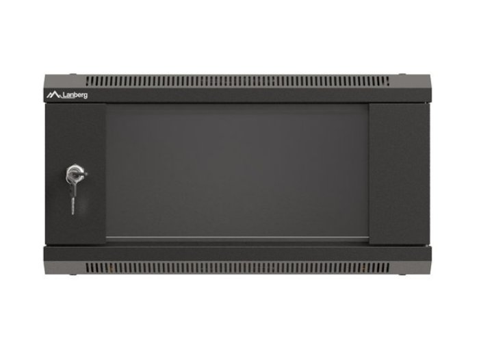 Szafa instalacyjna rack wisząca 19" 4U 540x350 czarna drzwi przeszklone ( flat pack)
