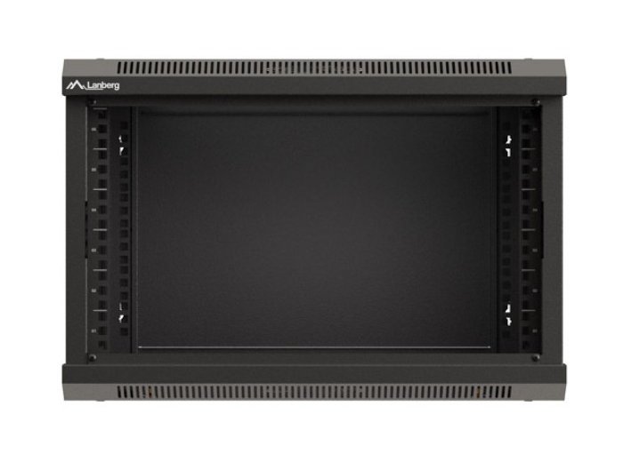 Szafa instalacyjna rack wisząca 19" 6U 540x350 czarna drzwi przeszklone ( flat pack)