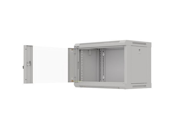 Szafa instalacyjna rack wisząca 19" 6U 540x350 szara drzwi przeszklone ( flat pack)