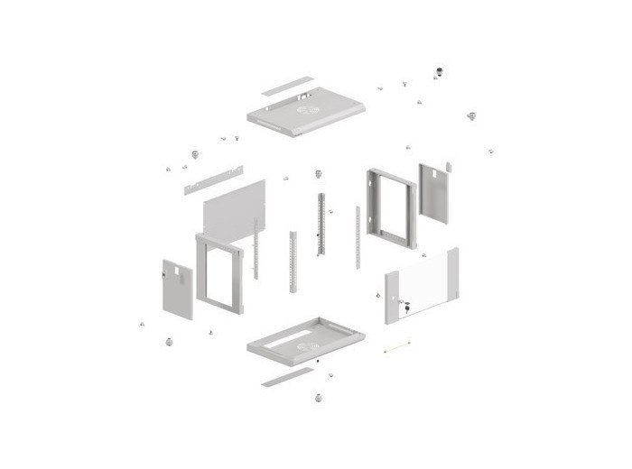 Szafa instalacyjna rack wisząca 19" 6U 540x350 szara drzwi przeszklone ( flat pack)