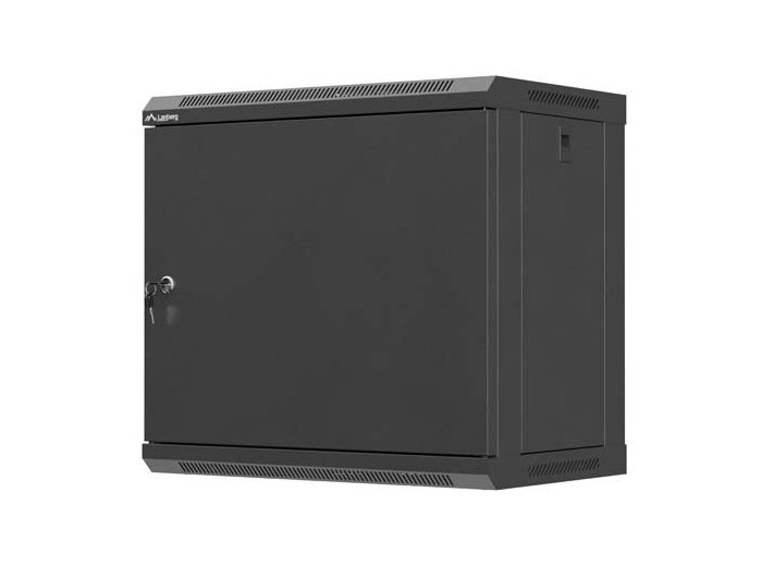 Szafa instalacyjna rack wisząca 19 cali 9U 540x350mm czarna drzwi pełen metal (flat pack)