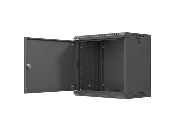 Szafa instalacyjna rack wisząca 19 cali 9U 540x350mm czarna drzwi pełen metal (flat pack)