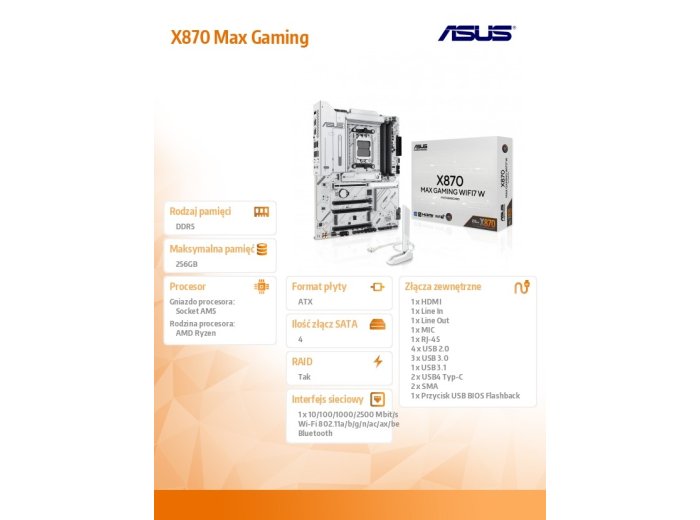 Płyta główna X870 MAX GAMING WiFi7 W AM5 4DDR5 HDMI/USB-C