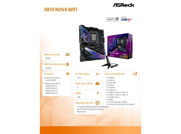 Płyta główna X870 NOVA WIFI AM5 4DDR5 M.2 ATX