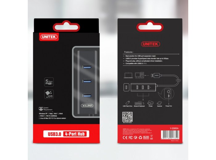 Hub 4x USB 3.0; BC1,2; CZARNY