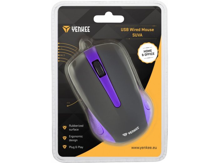 Mysz przewodowa USB, 3 przyciski, gumowana powierzchnia