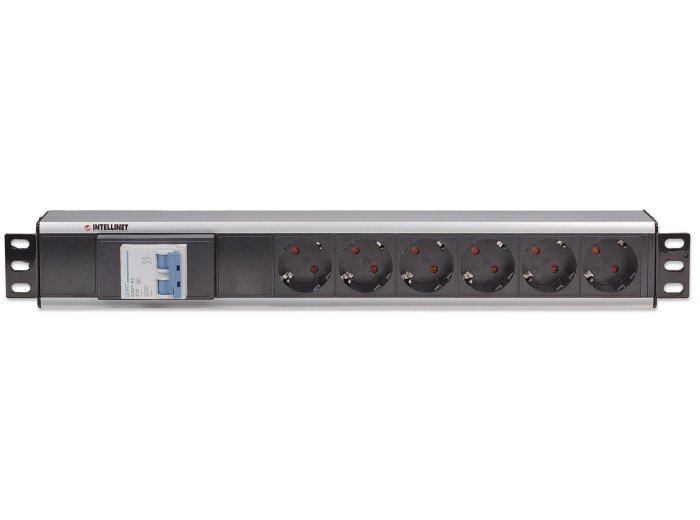 Intellinet 711432 rozdzielacz zasilania PDU 6 x gniazdo sieciowe 1.5U Czarny, Szary