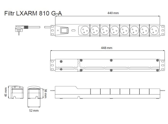 Listwa przeciwprzepięciowa LXARM 810, 3L, PDU, 5,0m, czarna