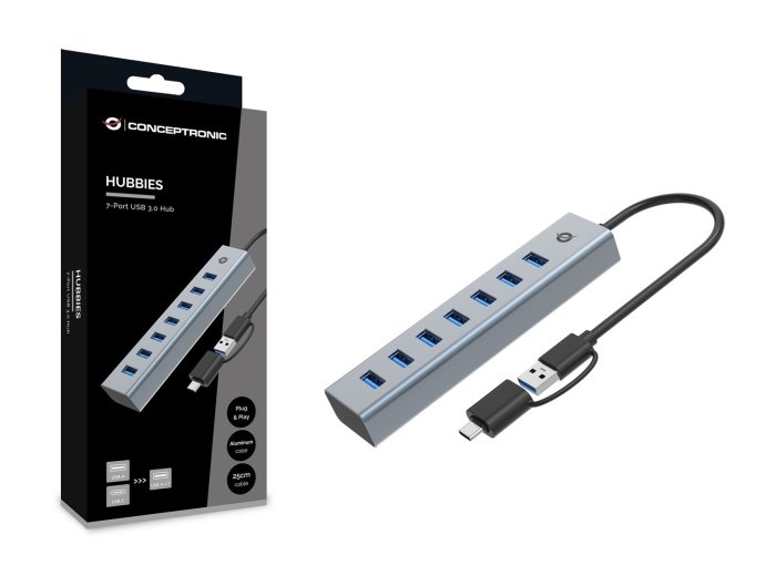 Conceptronic HUBBIES21G huby i koncentratory USB 3.2 Gen 1 (3.1 Gen 1) Type-A 5000 Mbit/s Szary