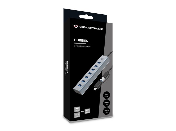 Conceptronic HUBBIES21G huby i koncentratory USB 3.2 Gen 1 (3.1 Gen 1) Type-A 5000 Mbit/s Szary
