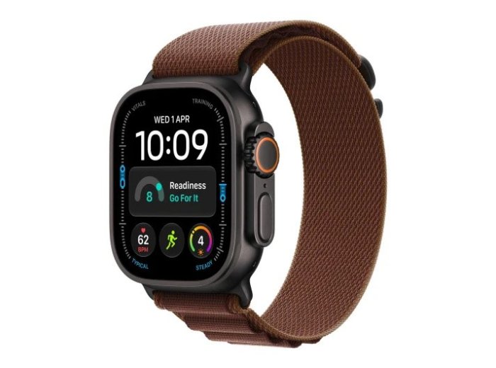 Smartwatch Watch Ultra 4 GPS + Cellular, koperta 49mm z tytanu w kolorze czarnym, opaska Alpine w kolorze burgunda - rozmiar M