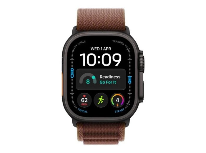 Smartwatch Watch Ultra 4 GPS + Cellular, koperta 49mm z tytanu w kolorze czarnym, opaska Alpine w kolorze burgunda - rozmiar M