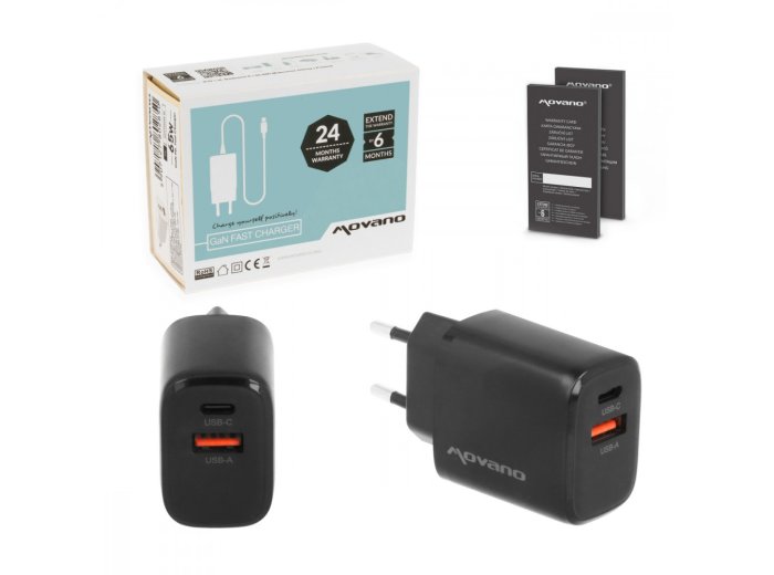 Ładowarka GaN 30W USB-C PD + USB-A (czarna)