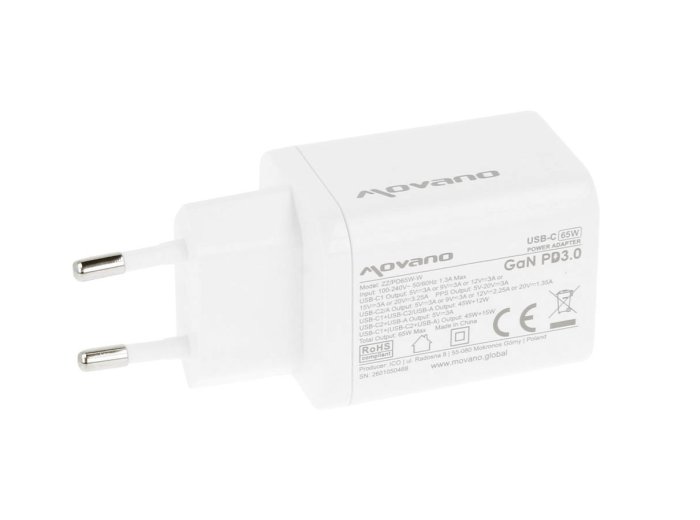 Ładowarka GaN 65W 2x USB-C PD + USB-A (biała)